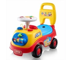 Vaikiškas paspiriamas automobilis žaidimams viduje ir lauke, daugiaspalvis su muzikiniu vairu, „sėdėti-stovėti“ dizainas, vaikiškas paspiriamas automobilis, paspiriamas žaislas berniukams ir mergaitėms