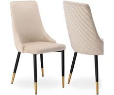 Velvetinis valgomojo kėdė, smėlio spalvos, modernus dizainas, dygsniuota, ergonomiška, patogi virtuvės kėdė su atlošu