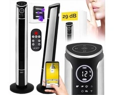 Verto Tylus koloninis grindų ventiliatorius su jonizatoriumi ir aromaterapija, 12 greičių Wi-Fi valdymas, 10 m oro srauto diapazonas, tylus bokštinis ventiliatorius, koloninis ventiliatorius su aromaterapija, jonizuojantis ventiliatorius namams