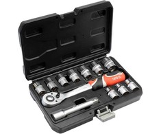 Veržliarakčių lizdų rinkinys 1/2", 12 vnt., skirtas automobilių ir mechaninėms paslaugoms, lizdų rinkinys