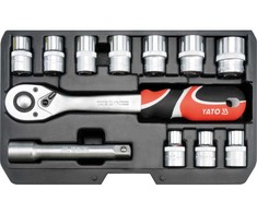 Veržliarakčių lizdų rinkinys 1/2", 12 vnt., skirtas automobilių ir mechaninėms paslaugoms, lizdų rinkinys