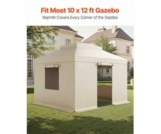 Žieminis pavėsinės uždangalas dviaukštėms 3.05 m × 3.65 m kieto stogo pavėsinėms, vandeniui atspari PE pastogė su šoninėmis sienelėmis ir tinkliniais langais, smėlio spalvos oro sąlygoms atsparus pavėsinės uždangalas, visų sezonų lauko saugojimo uždangalas