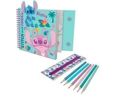 Kids Licensing Vaikams skirtas „Euroswan“ – licencijuoti „Rinkinys“ priedai. Kūrybingas pieštukų dėklas, pieštukai, lipdukai | Lilo ir Stitch