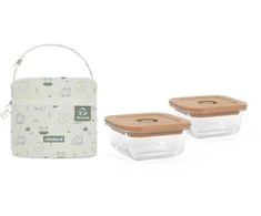 Miniland Eco Friendly Pojemniki szklane kwadratowe ECO-friendly 2x210 ml su torbą izotermiczną - Żabka