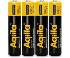 „Aqiila“ – įkraunamos USB-C baterijos – AAA dydis – 600 mAh – 4 vnt. pakuotėje
