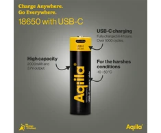 „Aqiila“ – įkraunama USB-C baterija – dydis 18650 – 2000 mAh – 1 pakuotė