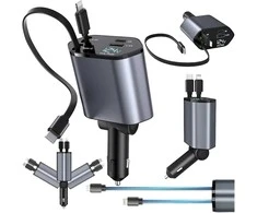 Realprices USB C IOS automobilio įkroviklis su ištraukiama jungtimi, 100 W greitas įkrovimas, 80 cm