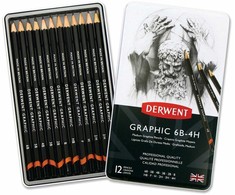 Derwent – grafiniai vidutiniai pieštukai 6B-4HB (12 skardų)