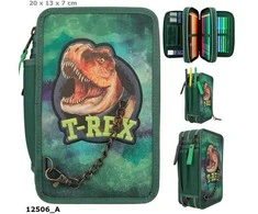 Dino World - Trigubas pieštukų dėklas - T-REX - Žalias - (0412506)