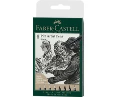 Faber-Castell - Pitt Artist Pen India rašalinis rašiklis, piniginė iš 8, juodas (167158)