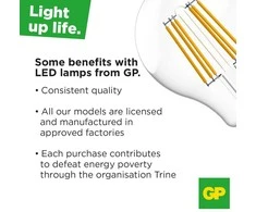 GP – LED lempos kaitinimo siūlas, šaldytas mini gaublys, E14, 1,2 W (15 W), 136 lm