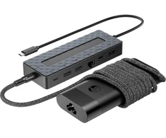 HP universalus USB-C kelių prievadų šakotuvas su 65 W maitinimo adapteriu ir nešiojamojo kompiuterio įkrovikliu - 2x USB-A, 2x USB-C (65 W / duomenys), DisplayPort/HDMI, RJ-45, 1 metai