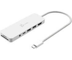 J5create – Ekologiškas USB-C kelių prievadų šakotuvas su maitinimo šaltiniu – baltas
