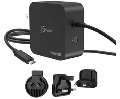 J5J5Create J5create – 102 W GaN PD USB-C 2 prievadų įkroviklis, keičiami kintamosios srovės kištukai