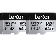 Atminties kortelė Set of 2 Lexar High-Performance Sidabrinis Plus Micro SDXC 2x64GB memory cards + adapter