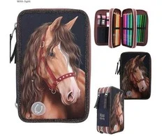 Miss Melody – trigubas pieštuko dėklas LED GLITTER HORSE (0413190)