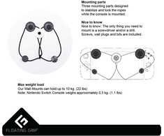 „Nintendo Switch“ konsolės sieninis laikiklis, pagamintas „FLOATING GRIP®“, juodas