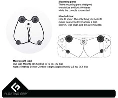 „Nintendo Switch“ konsolės sieninis laikiklis, pagamintas „FLOATING GRIP®“, juodas