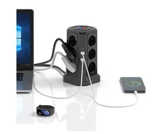 Realprices Ant grindų pastatomas žaibo apsaugos maitinimo lizdas, 12 lizdų + 5 USB prievadai perkrovimui