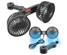 Realprices Automobilinis ventiliatorius Dvigubas besisukantis ventiliatorius automobiliams Galingas 360° USB