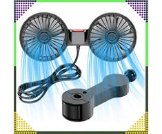 Realprices Automobilinis ventiliatorius Dvigubas besisukantis ventiliatorius automobiliams Galingas 360° USB