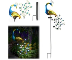 Realprices Saulės energija varoma povo lempa, šviečianti LED, saulės energija varoma sodo puošmena, kalta dekoracija