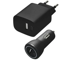 Speedlink – Sieninis ir automobilinis įkroviklio rinkinys USB-A ir USB-C 15W, juodas