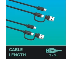 Speedlink - STREAM Play &amp; Charge USB-C/A–USB-C laido rinkinys, juodas