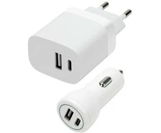 Speedlink 96 dec – sieninio ir automobilinio įkroviklio rinkinys USB-A ir USB-C 15W, baltas