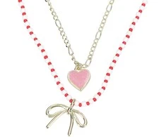 Top Model TOPModel - Double Layer Necklace LEOHEART - Gold, Rožinė, Baltas, Raudona - 46.5 cm + 5 cm