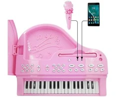 Vaikiškas elektroninis pianinas su kėdute ir mikrofonu 37 klavišai, rožinis