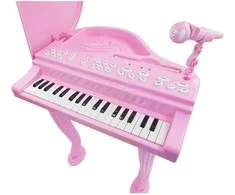 Vaikiškas elektroninis pianinas su kėdute ir mikrofonu 37 klavišai, rožinis