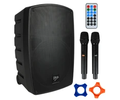 Kompiuterio kolonėlės V-TONE BQ12 GO MP3 - aktyvi 8 colių baterijomis maitinama kolonėlė su belaidžiu mikrofonu ir nuotolinio valdymo pultu, juodas