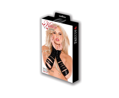 Allure Wild Kitten Wetlook Slashed Fingerless Gloves, Juodas, One Size