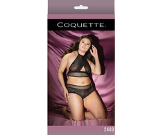 Coquette Dreamgirl Plus Size Fishnet Lace Halter Top &amp; Adjustable Shorts Set