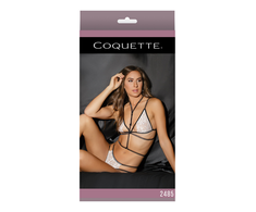 Coquette Dreamgirl Lace Bralette Set with Adjustable Harness - Baltas/Juodas, One Size
