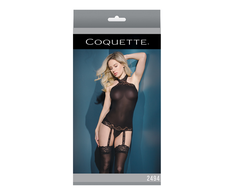 Coquette Leg Avenue Sheer Halter Bodystocking with Lace &amp; Attached Stockings One Size