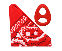 Doc Johnson The Code Silicone Ring &amp; Bandana Set Raudona - Stylish Two-Tone Design