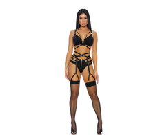 Forplay Dreamgirl Buckle Up 3-Piece Lingerie Set with Gold Accents XL
