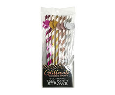 Little Genie Productions Glitterati Party Straws Metallic Mix 8-Pack - Tall Decorative Design