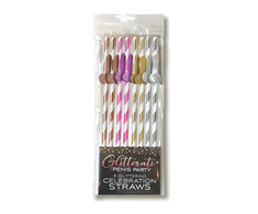 Little Genie Productions Glitterati Decorative Tall Party Straws Metallic Set 8pcs Gold &amp; Sidabrinis