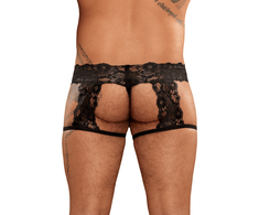 Male Power Scandal-Lace Garter Shorts L/XL Juodas - Mesh &amp; Lace Design