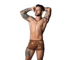 Male Power Pouch Short &amp; Juodas Silicone Ring Set - Brown Leopard, M