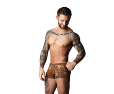 Male Power XL Performance Shorts with Juodas Silicone Ring, Brown Leopard