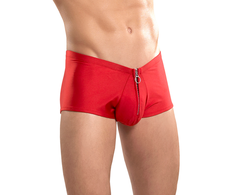 Male Power Nylon Spandex Stretch Mini Shorts with Front Zipper L/XL Raudona