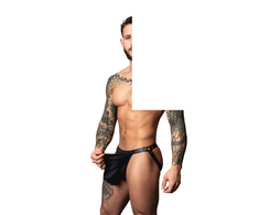 Male Power Jock Skirt L/XL Juodas - Faux Leather, Pleated, Studded Design