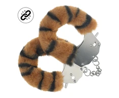 Ouch By Shots Oranžinis Ouch! Heavy-duty Tiger Fluffy Handcuffs - Secure Lock System, Oranžinis/Juodas