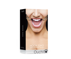 Ouch By Shots Ouch! Adjustable Leather Strap Hook Gag - Universal Fit, Juodas