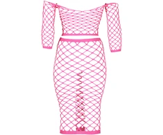 Ouch By Shots Rožinė NEK Neon UV Crop Top &amp; Maxi Skirt Set, Stretch, Neon Rožinė/Žalias, XS-XXXXL
