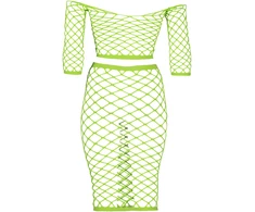 Ouch By Shots Neon Rožinė Long Sleeve Crop Top &amp; Maxi Skirt UV-Activated Set by Shots